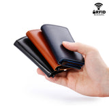 RFID Protected 100% Genuine Leather Card Holder Men Aluminum Metal Business Slim ID Credit Cardholder Multifunction Mini Wallet