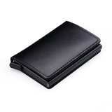 RFID Protected 100% Genuine Leather Card Holder Men Aluminum Metal Business Slim ID Credit Cardholder Multifunction Mini Wallet